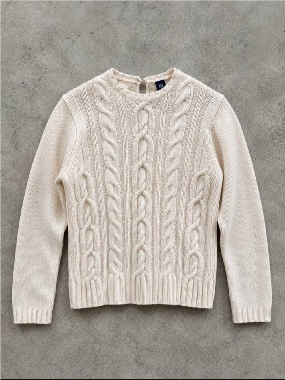 Vintage GAP Cable Knit Sweater Medium Cream Wool Angora Cashmere Chunky Knit